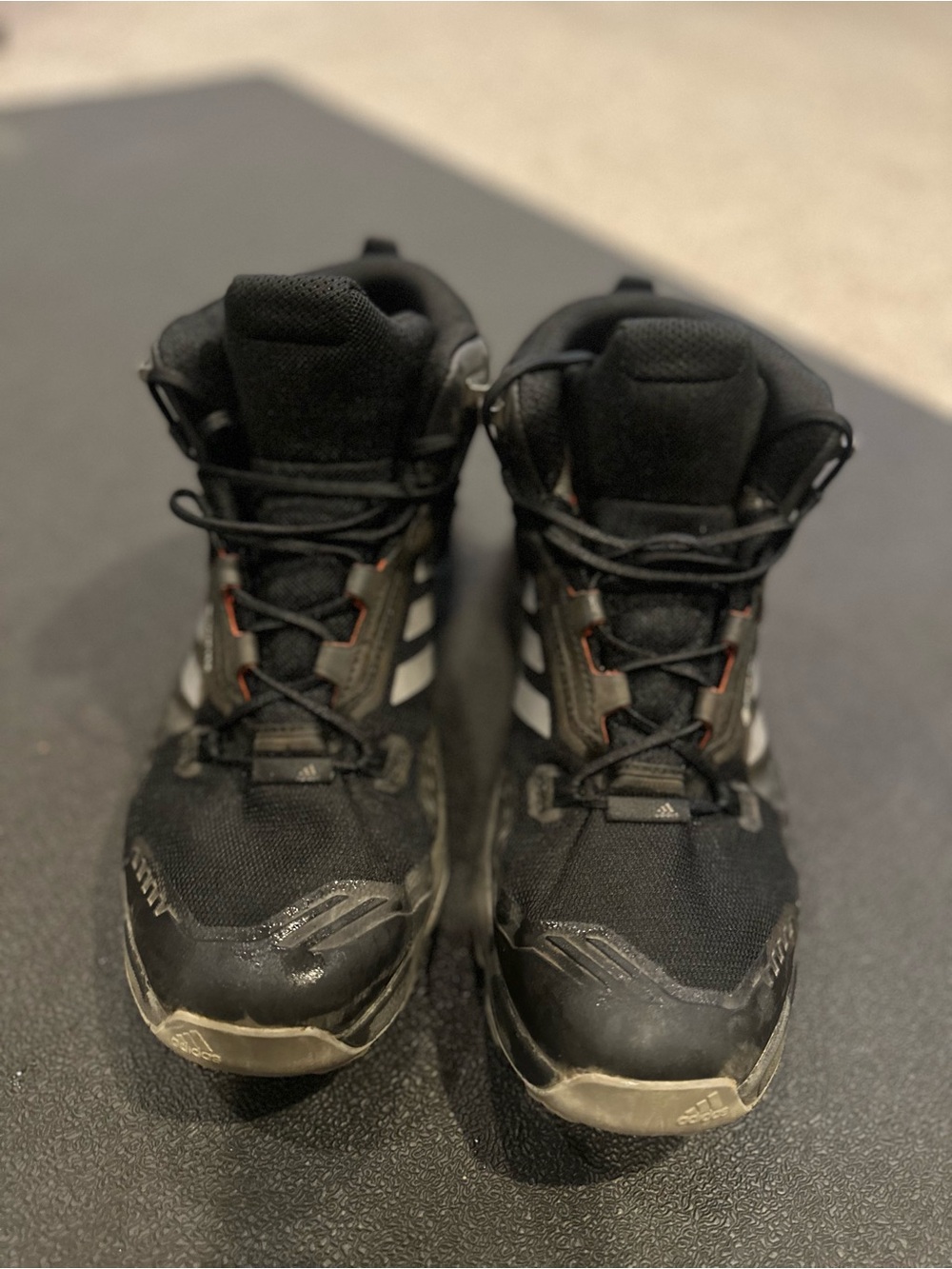adidas Kids Black High-Top Hiking Boots with White Stripes gore tex